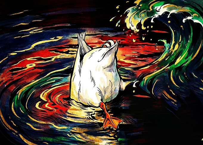 Diving Duck in Vibrant Water
