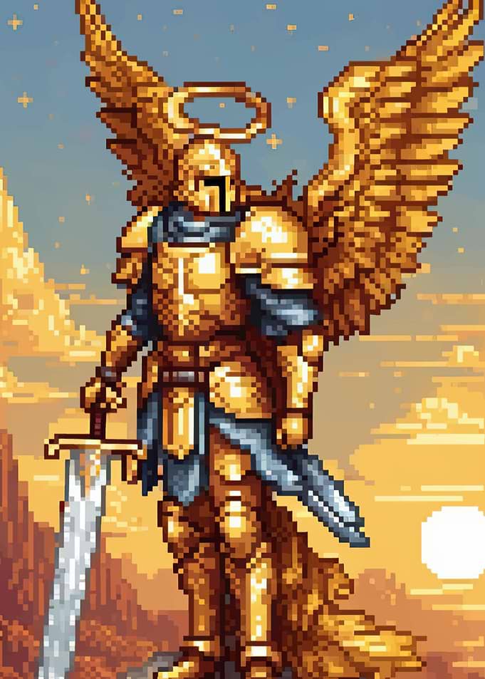 Pixel Art Golden Angelic Knight