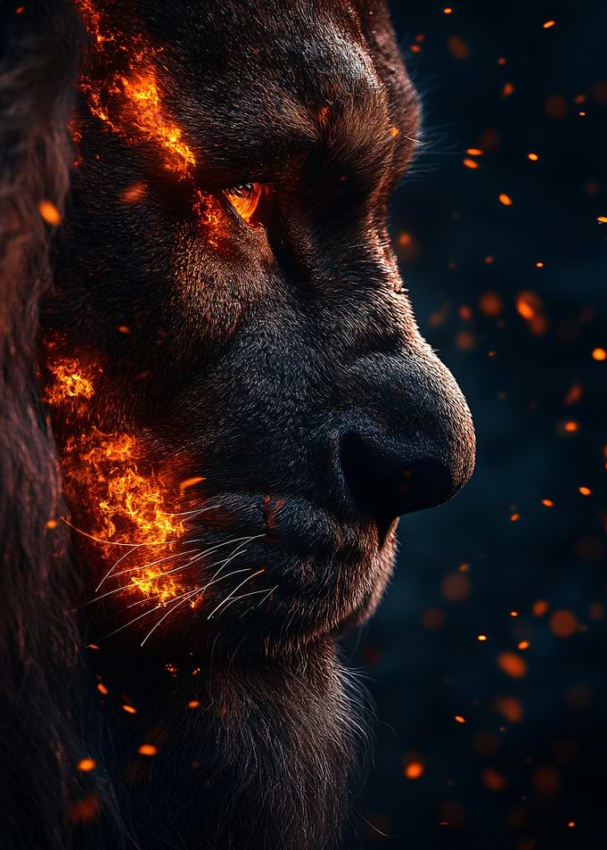 Fiery Lion Profile Portrait