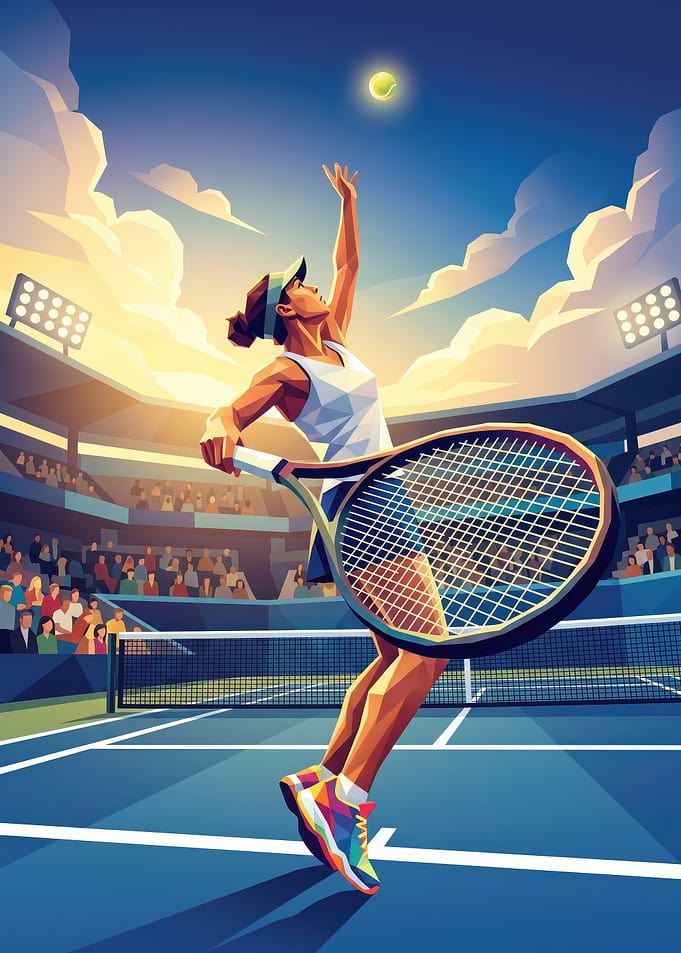 Dynamic Tennis Player Serving Ball