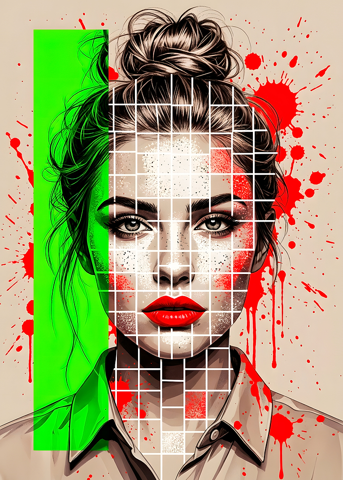 Abstract Portrait with Geometric Grid