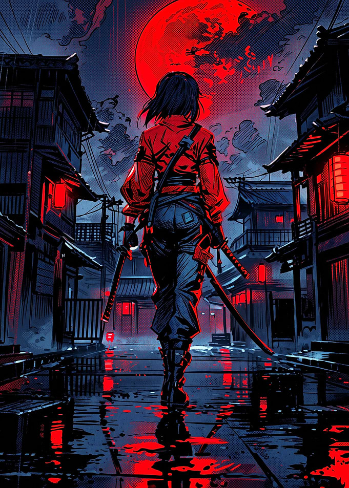 Red Moon Samurai Warrior