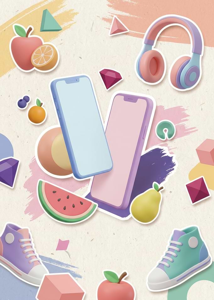 Colorful 3D Sticker Collage Composition