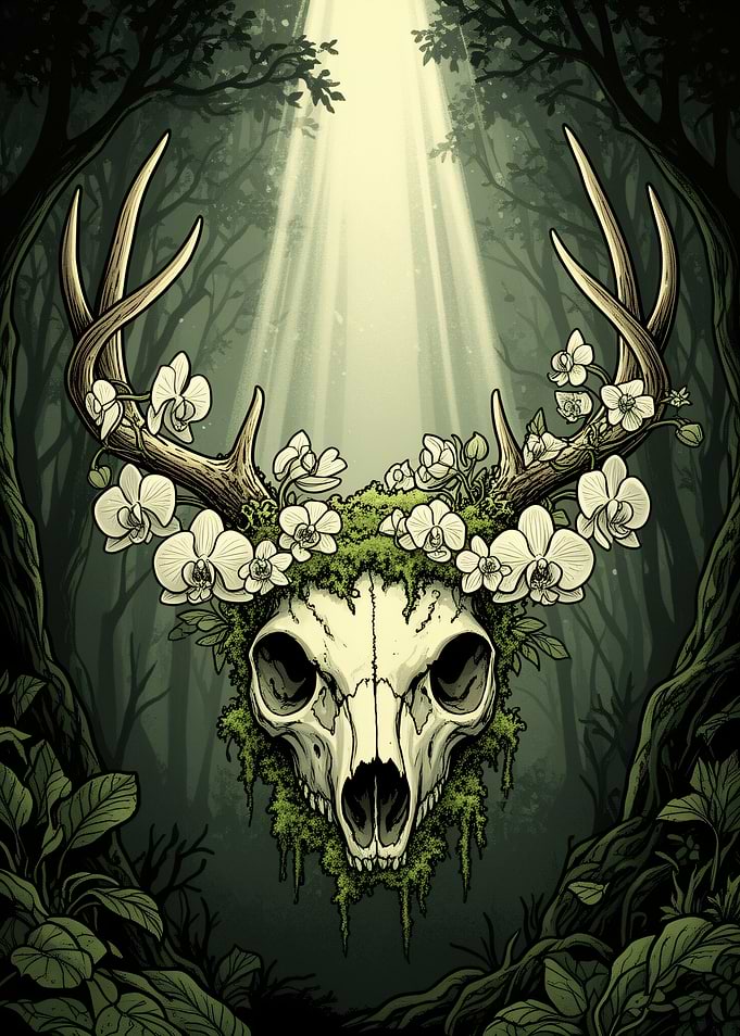 Floral Deer Skull in Forest