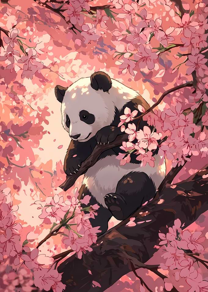 Panda in Cherry Blossom Tree