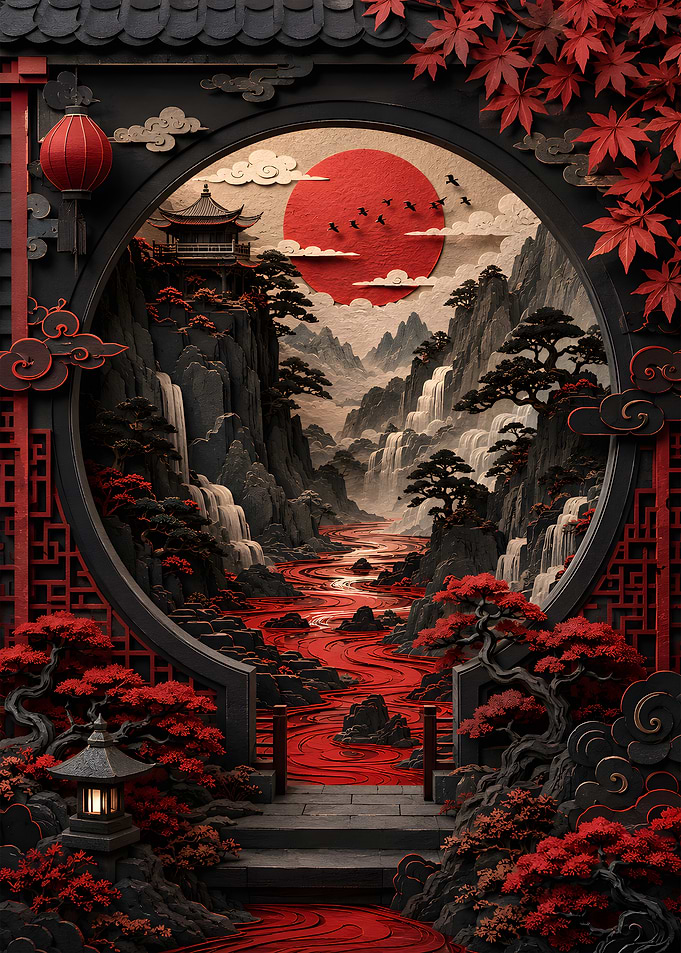 Ancient Moon Gate and Bonsai Garden