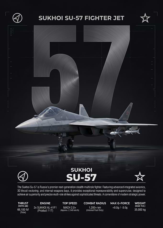 slek Sukhoi Su-57 Fighter Jet Infographic Poster