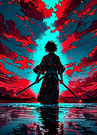 Samurai Warrior Under Neon Sky