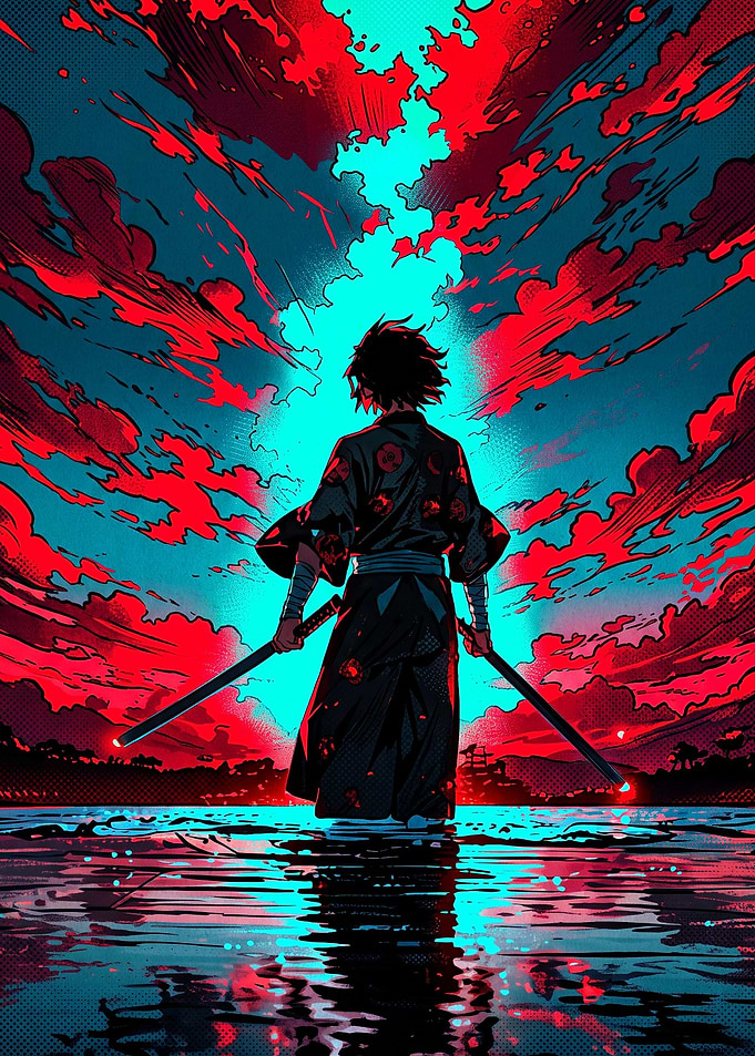 Samurai Warrior Under Neon Sky