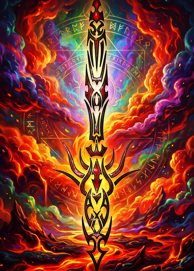 Tribal Fantasy Sword in Fiery Realm