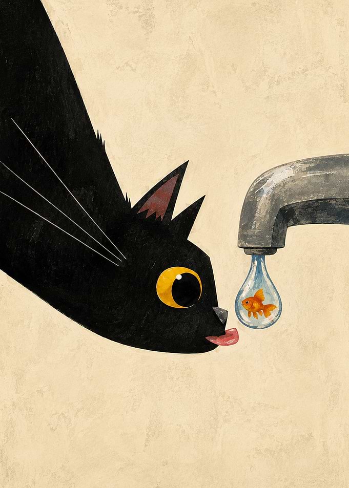 Black Cat and Goldfish Water Drop