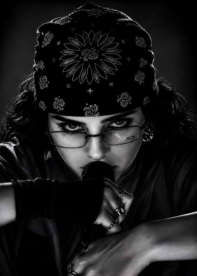 Portrait billie eilish with Bandana