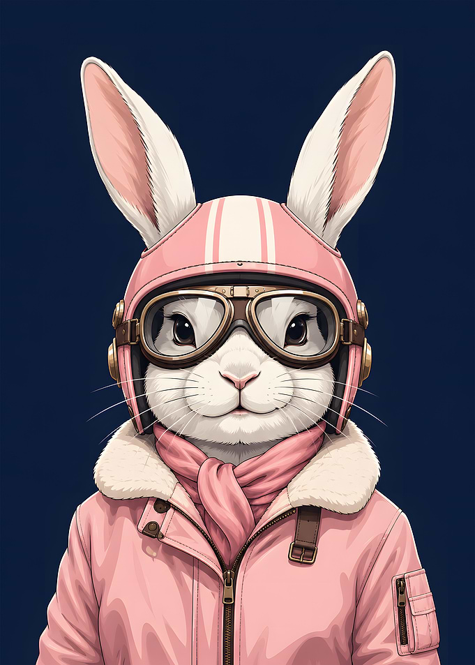 Pink Rabbit Aviator Pilot Portrait