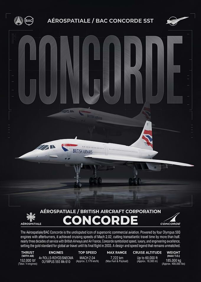 sleek Concorde Supersonic Jet Technical Poster