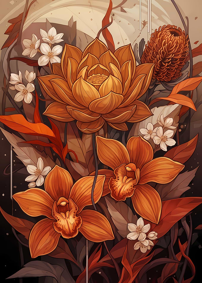 Elegant Autumnal Floral Botanical Illustration