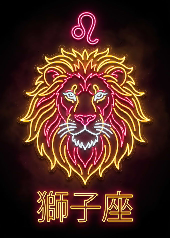 Neon Leo Zodiac Sign Wall Art
