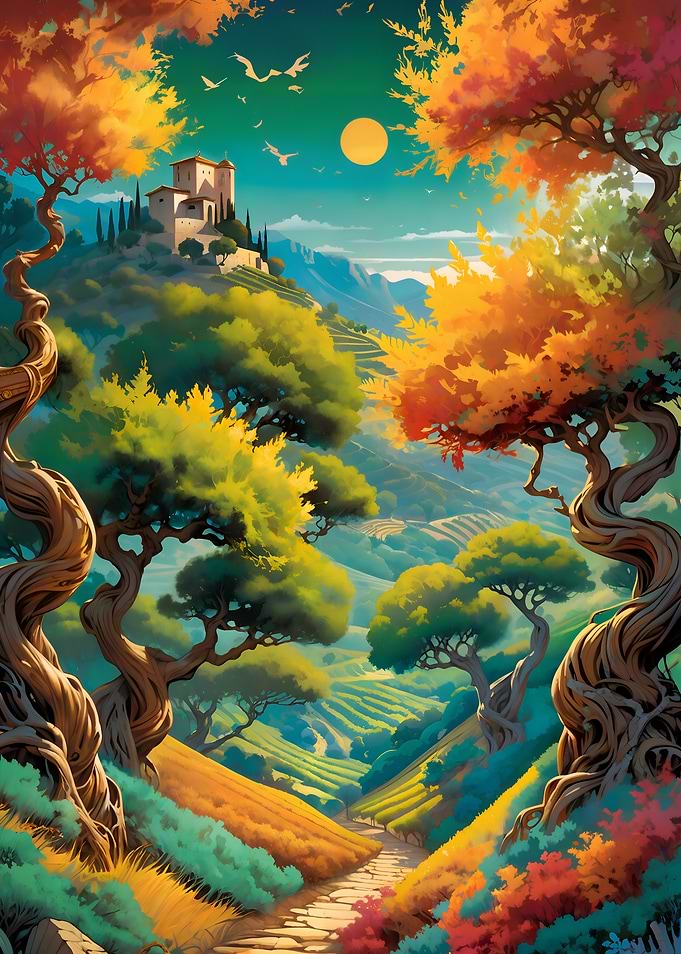 Enchanted Tuscan Landscape at Sunset