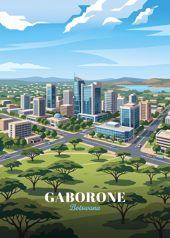 Gaborone Botswana Cityscape Travel Poster
