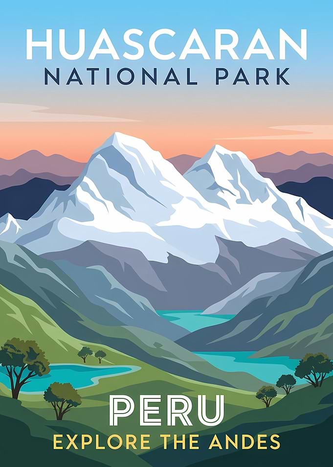 Huascaran National Park Peru Travel Poster