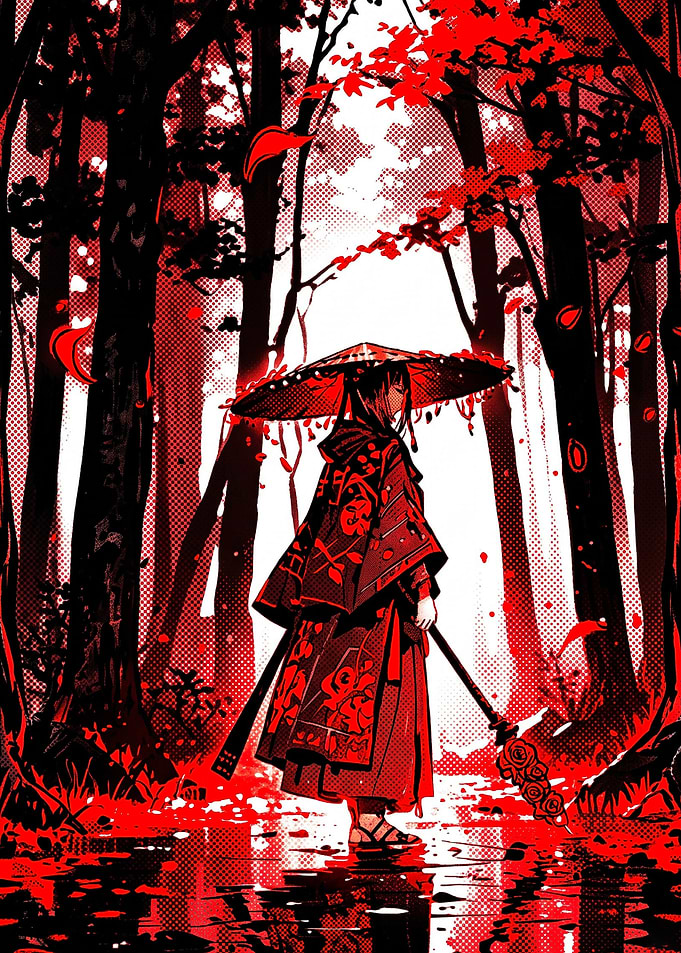 Samurai in Red Forest