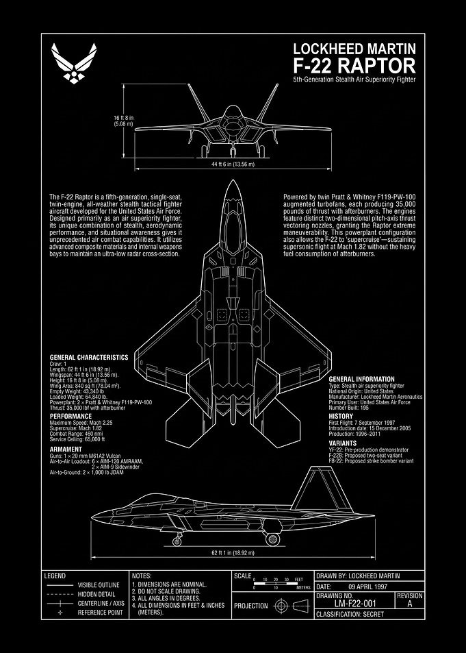 Lockheed Martin F-22 Raptor Blueprint