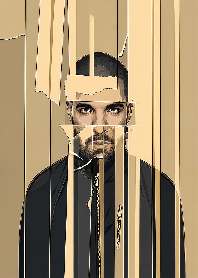Drake Portrait with Torn Paper Effect