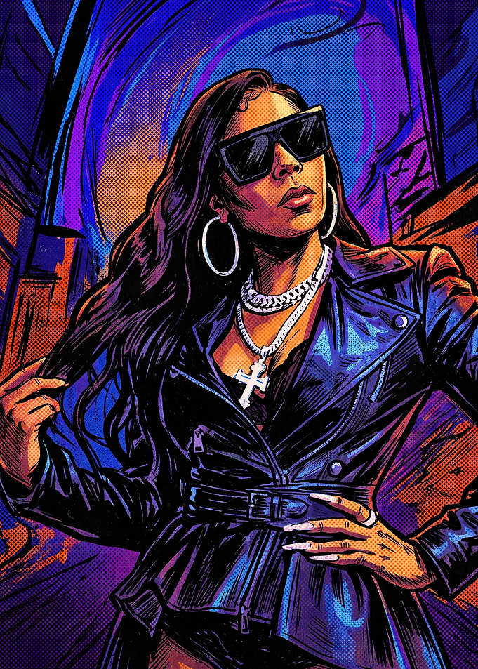 Stylish Woman in Leather Jacket Illustration