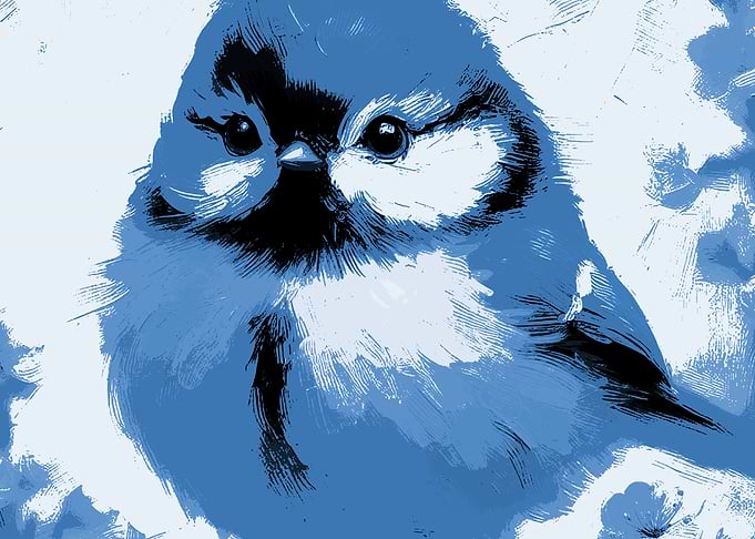 Artistic illustration of a blue bird.