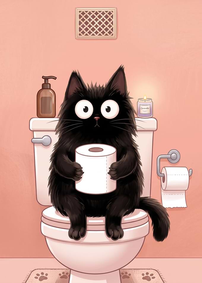 Black Cat on Toilet Paper Funny