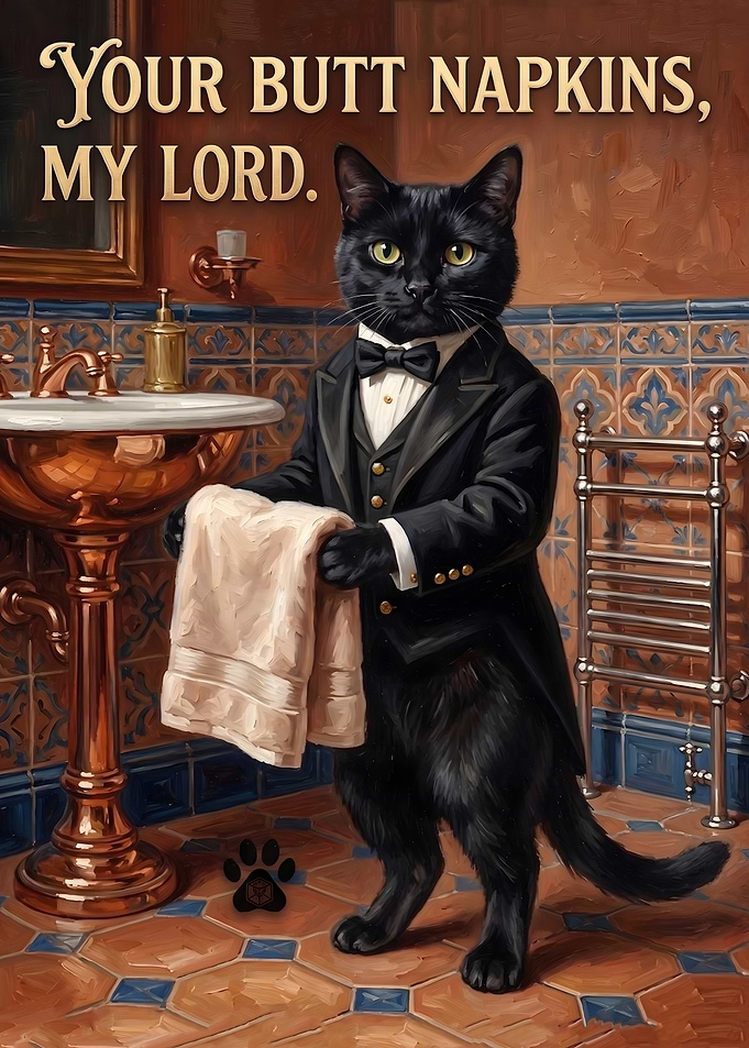 Butler Cat Offering Towel