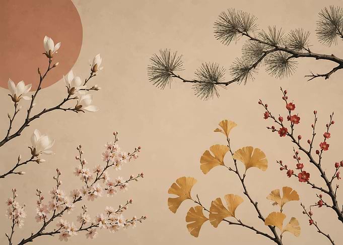 Japanese Botanical Art Wall Decor