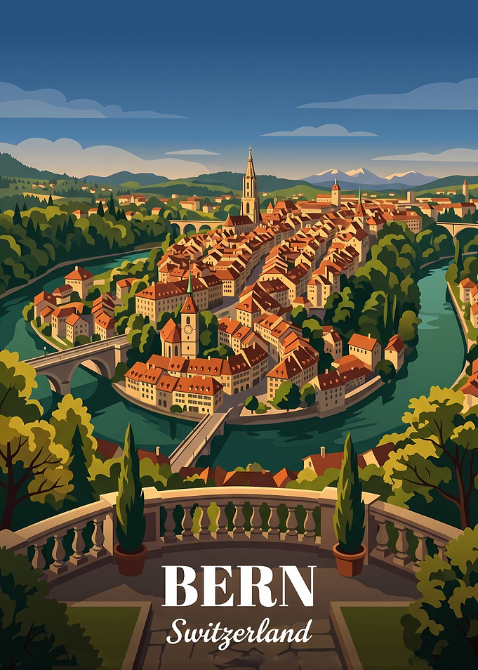 Vintage Travel Poster of Bern Switzerland