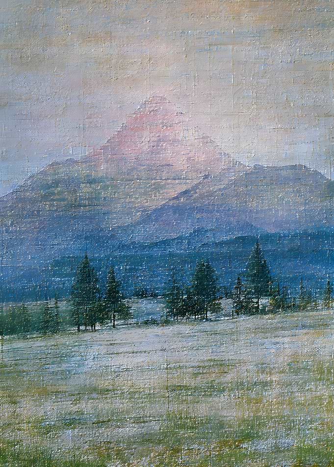 Textured Oil Painting of Mountain Landscape