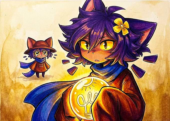 Niko and Cat-like Counterpart with Lightbulb