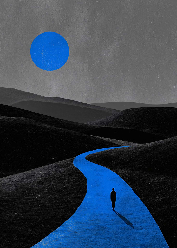 Lone Figure on a Blue Road
