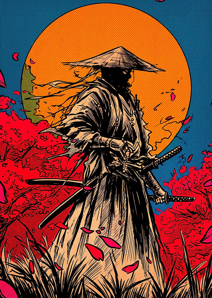 Ronin Samurai Under Orange Sun
