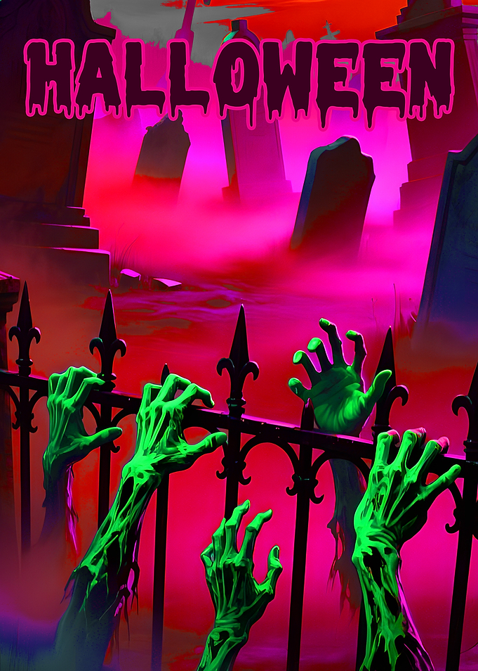 Halloween Graveyard Zombie Hands Poster