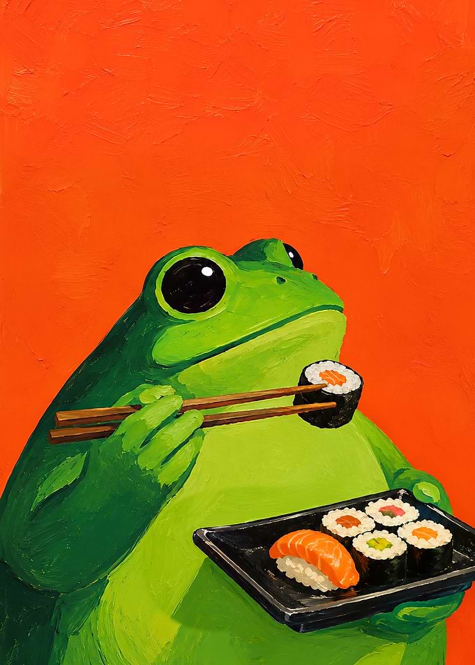 Cute Frog Eating Sushi Painting