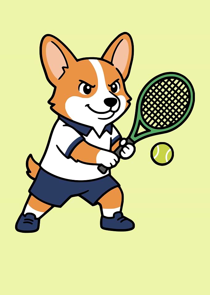 Cute Corgi Playing Tennis Cartoon