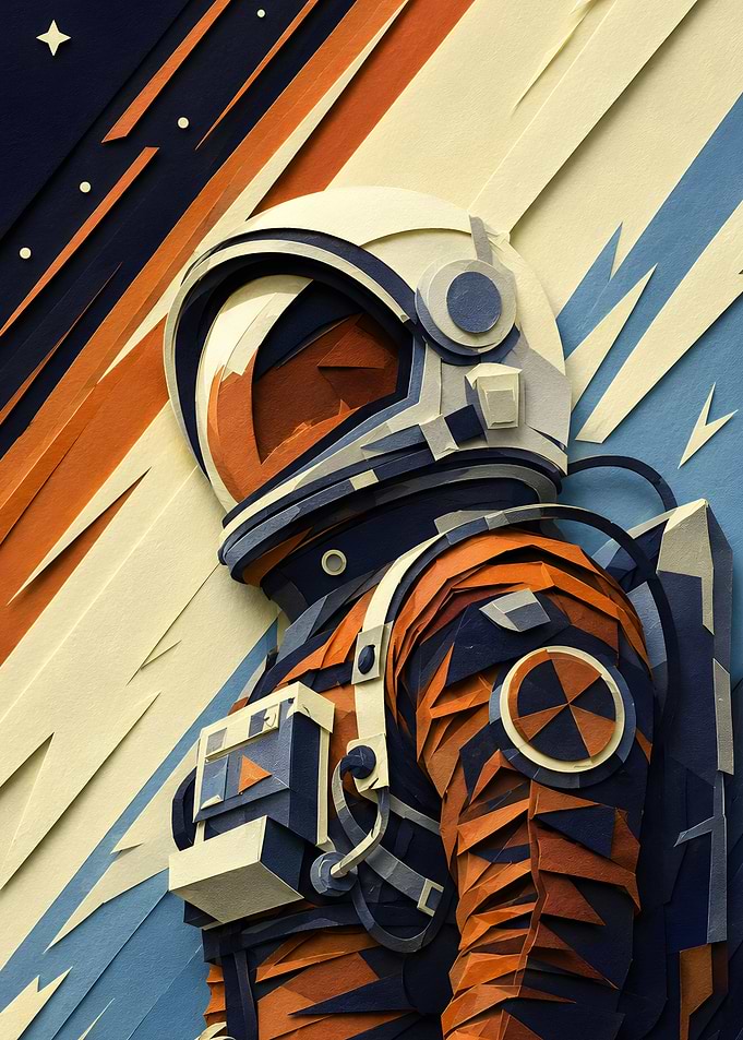 Paper Cutout Style Astronaut Illustration