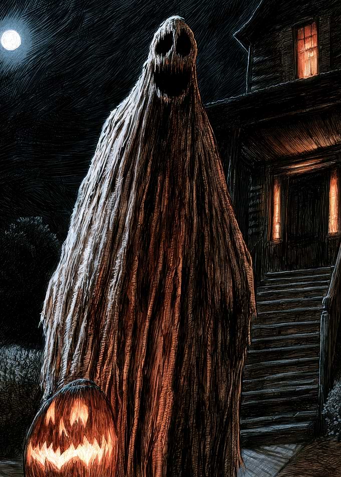 Spooky Ghost with Jack-o'-lantern
