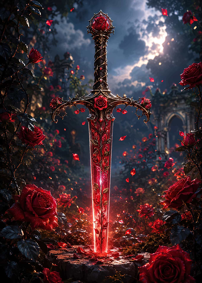 Enchanted Rose Sword in Garden