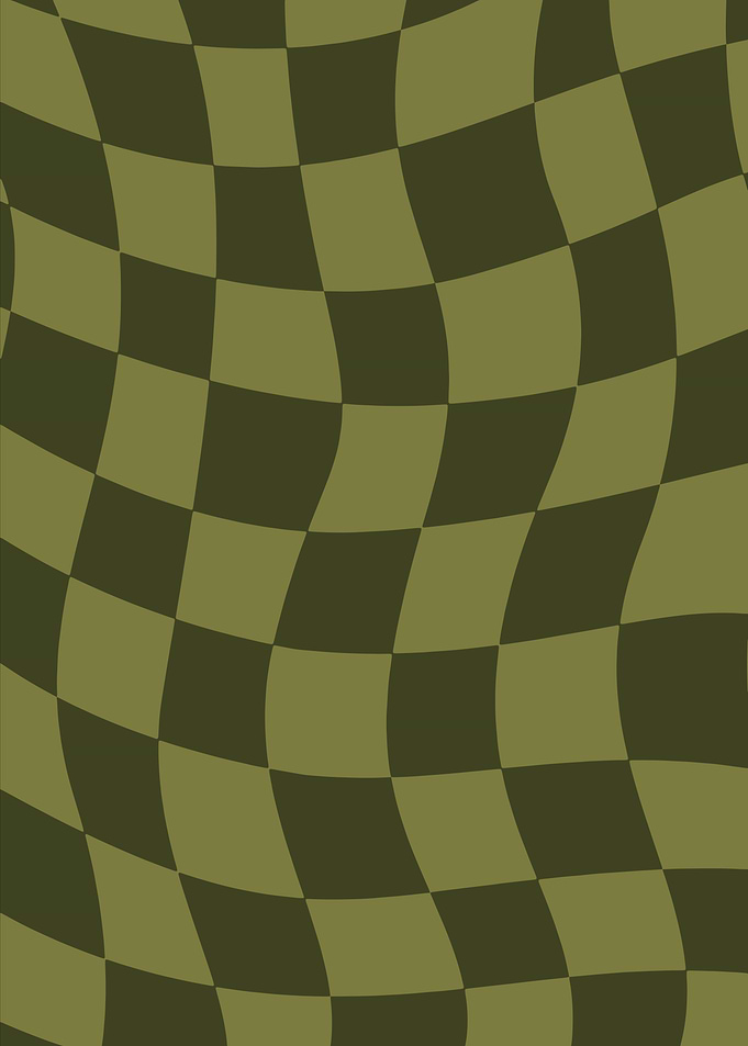 Wavy Olive Green Checkerboard Pattern