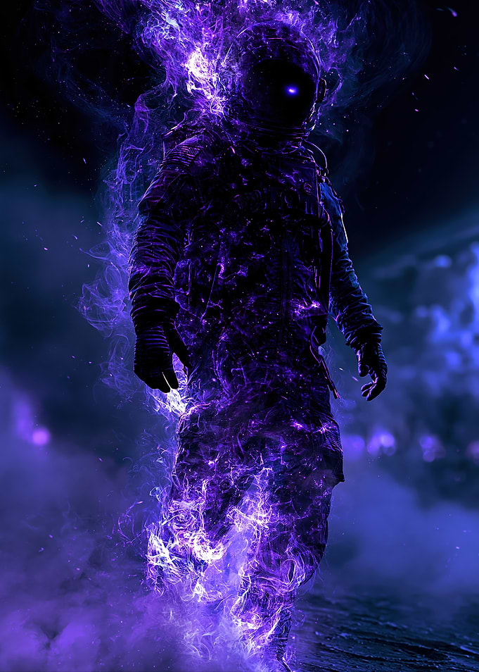Astronaut Engulfed in Purple Cosmic Fire
