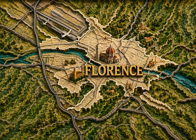 Florence 3D Layered Paper Cut Map