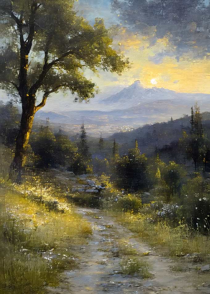 Golden Sunset Over Mountain Landscape