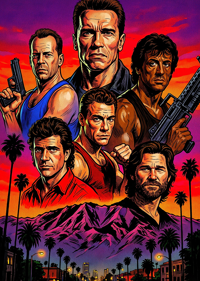 80s Action Movie Stars Poster