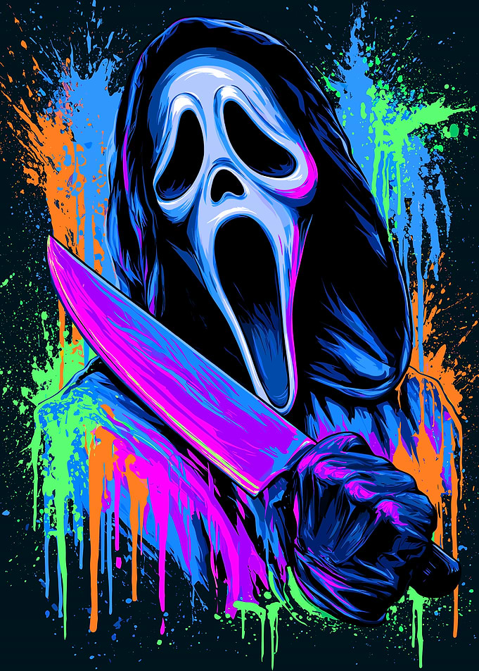 Neon Splatter Ghostface Horror Art