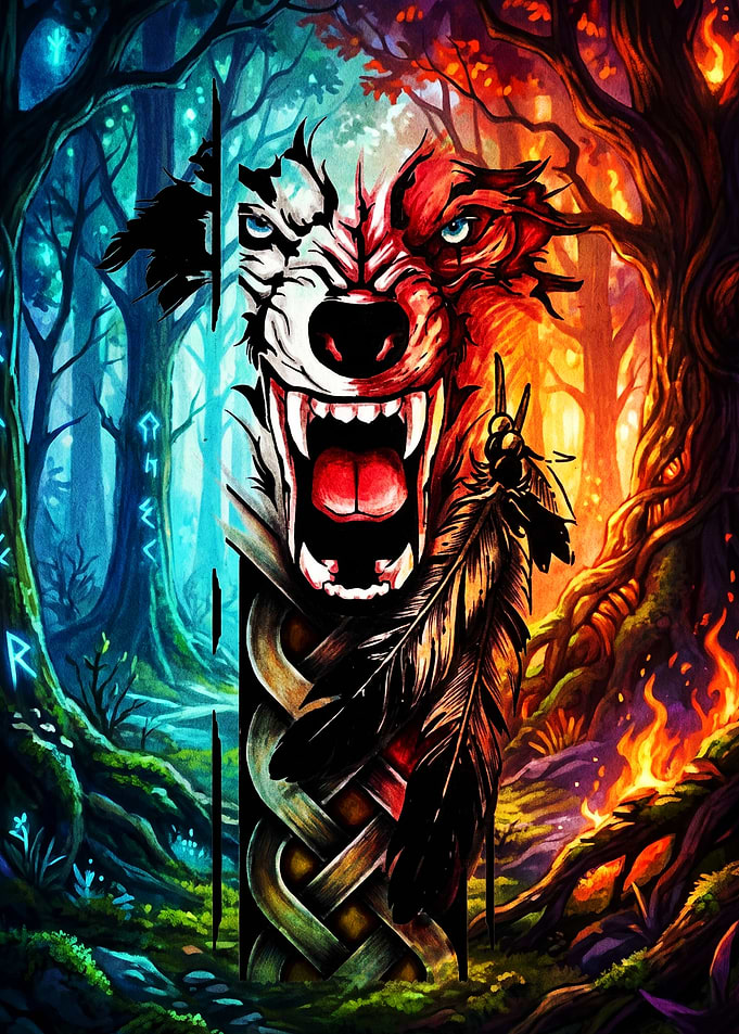 Dual Nature Wolf Fantasy Art