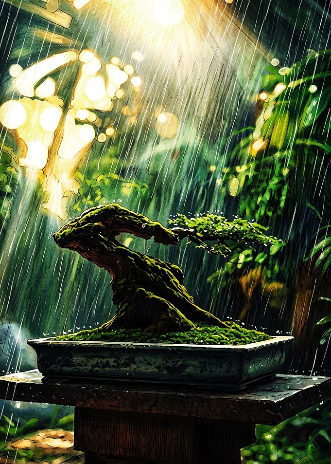 Bonsai Tree in the Rain